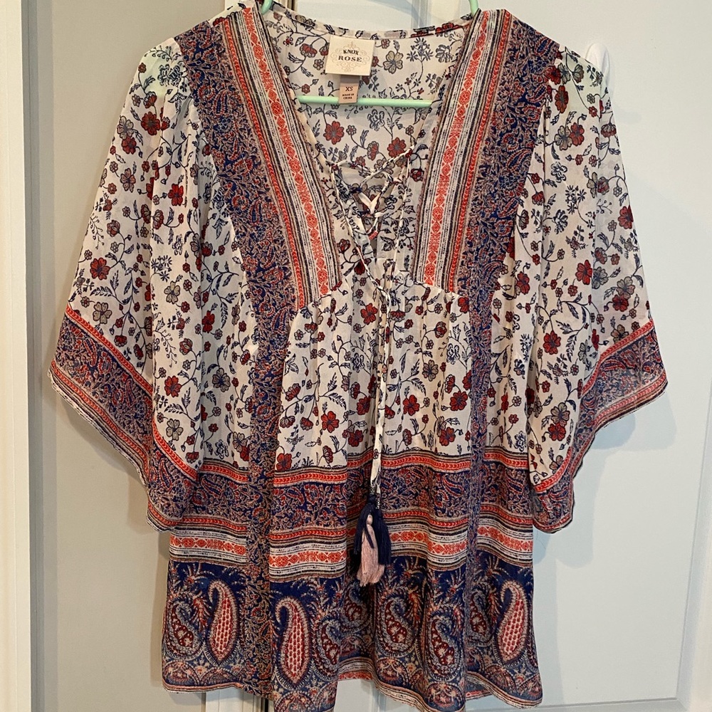 Knox Rose Peasant Multi-Color Floral Top XS